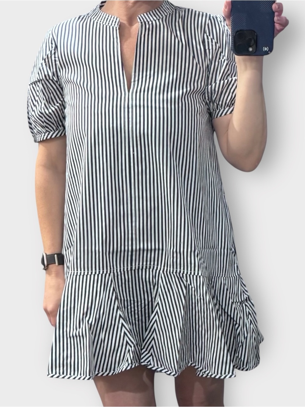 NWT J.Crew Delilah Striped Cotton Poplin Dress Petite Small Petite Pockets Navy